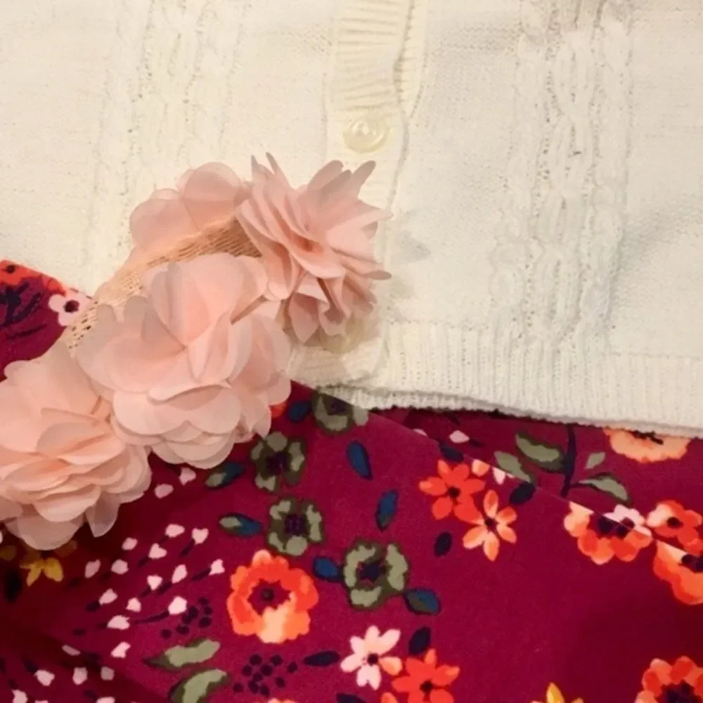 Ivory Cardigan Floral Leggings Headband Set Sz 2T - Picture 5 of 8